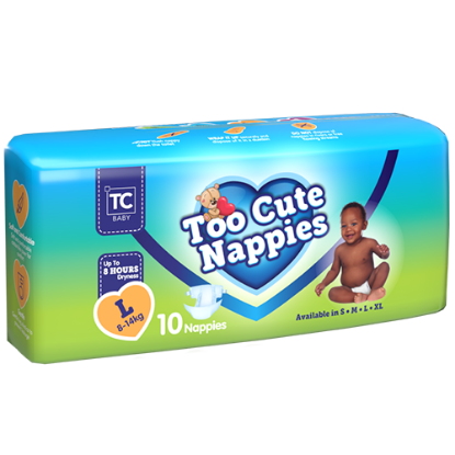 Show details for Too Cute Nappies 10s - Size L (8-14Kg) Picture of Too Cute Nappies 10s - Size L (8-14Kg)