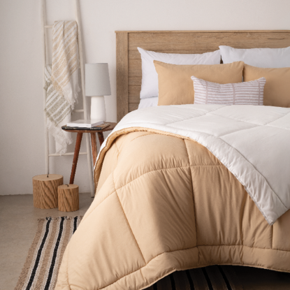 Show details for Beige/White Comforter 3pc Set - Double 200 x 200cm Picture of Beige/White Comforter 3pc Set - Double 200 x 200cm