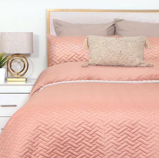 Picture of Concertina Quilt Bed Set 3pc - Peach/Pink - King